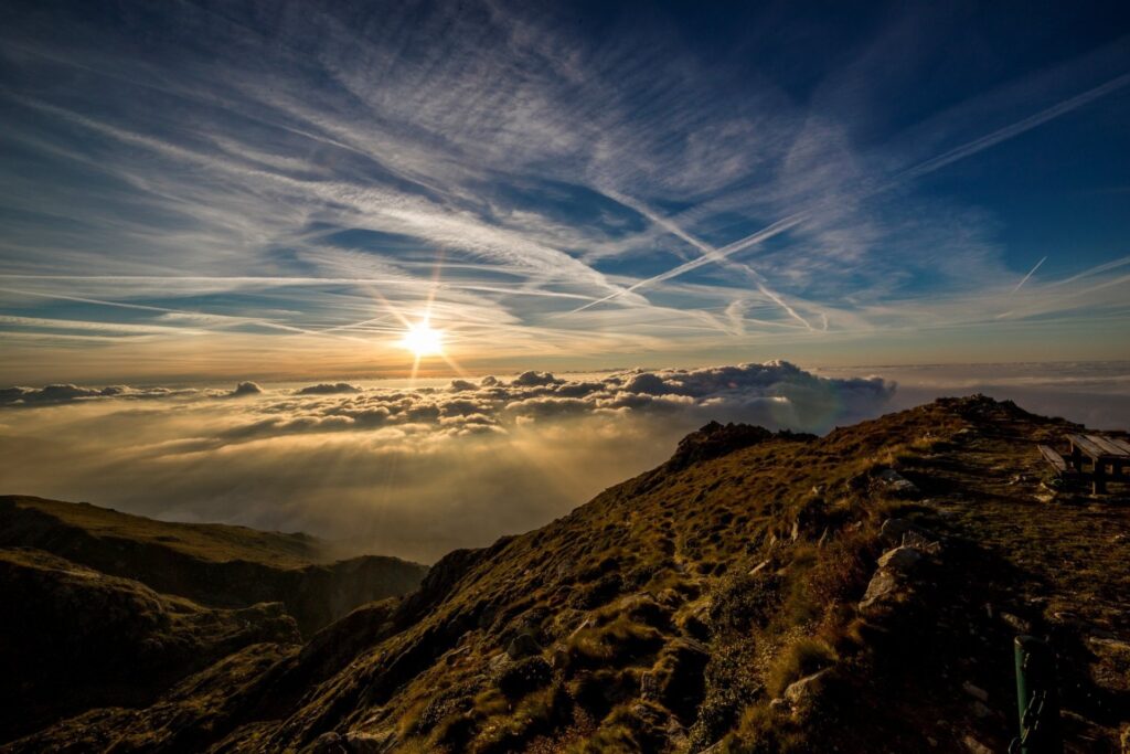 Mountains Sun Clouds Peak Summit Sea Of Clouds  Solitude Reflection Peace Alone